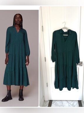 Whistles London Green Print Tiered Long Sleeve Midi Dress size 10 US - NEW